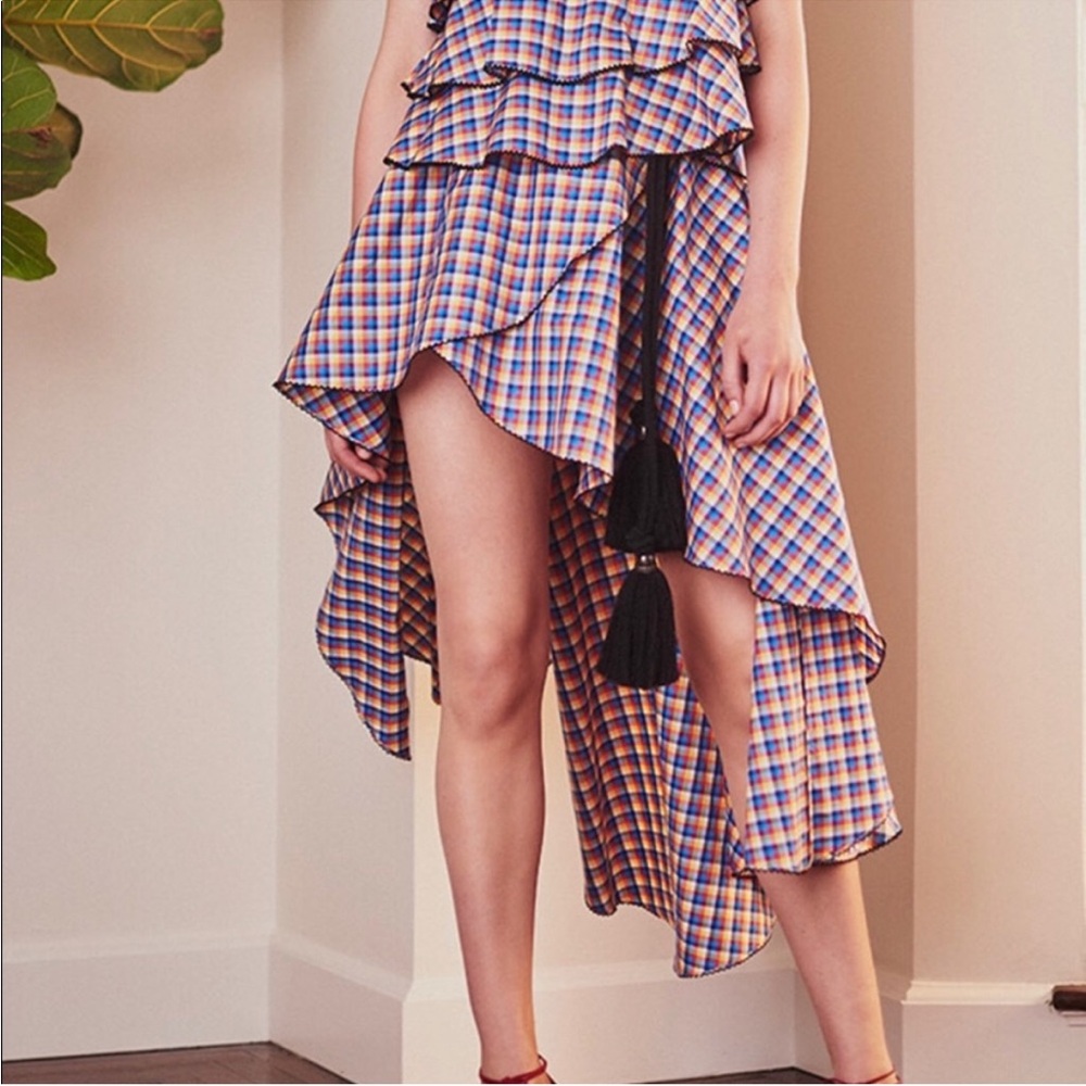 Caroline Constas Adele Rainbow Gingham Ruffle Skirt